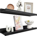 Wood Wedge Floating Shelves for Wall 24 inch, Photo & Picture Ledge, Black Modern Wall Storage Shelves with Lip, Kids Book Shelf, Shelves for Bedroom, Living Room, Bathroom, Kitchen, Set 2