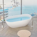 Abruzzo 59" Free Standing Solid Surface Resin Stone Bathtub, Contemporary Oval Soaking Tub with Overflow and Pop-up Drain, cUPC Certified，Matte White