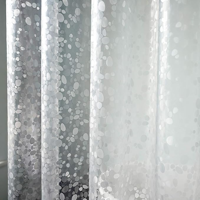 AooHome EVA Clear Shower Curtain Liner Heavy Duty Shower Curtain Cobblestone Patten with Bottom Magnets, Semi Transparent, 72W x 78L inch
