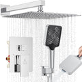 Shower System Modern Rain Brass Faucet Set With Valve and Diverter Shower Mixer With Handheld High Pressure Square Rainfall Shower Valve (12'' Wall Mount, Chrome Polished)