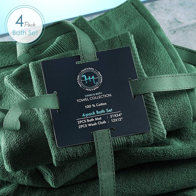 Hearth & Harbor Bath Mat Towels - 100% Ring Spun Cotton Luxury Towels - Ultra Soft & Highly Absorbent, Bathroom Towels, Floor Mat - Hunter Green