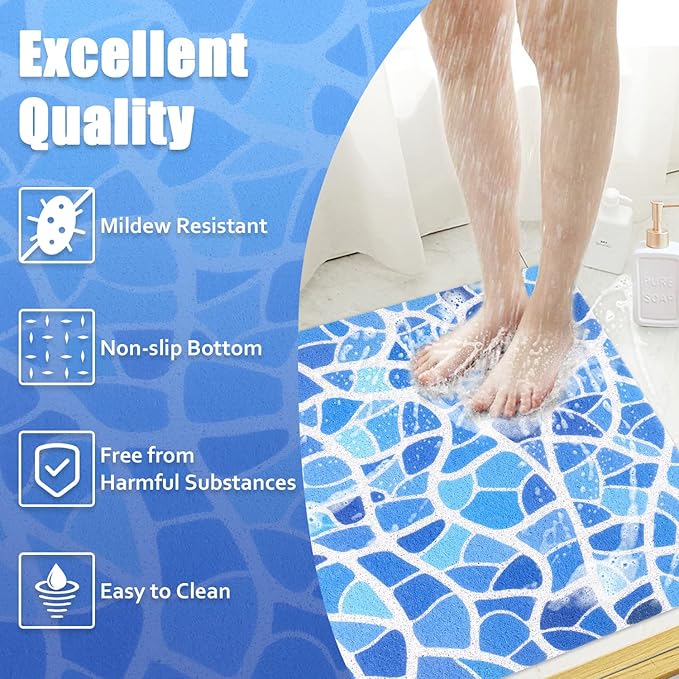 Shower Mat Bathtub Mat Non-Slip: 24x32 Inch, Soft Comfort Bath Mat with Drainage Holes, PVC Loofah Massage Bathmat for Shower, Tub, Bathroom, Wet Areas, Quick Drying