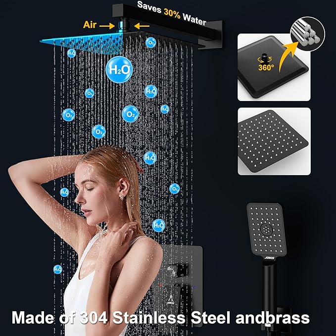 Rain Shower System 10IN Modern Brass Faucet Set With Valve and Diverter Shower Mixer With Handheld High Pressure Square Rainfall Shower Valve (10'' Wall Mount, Matte Black)