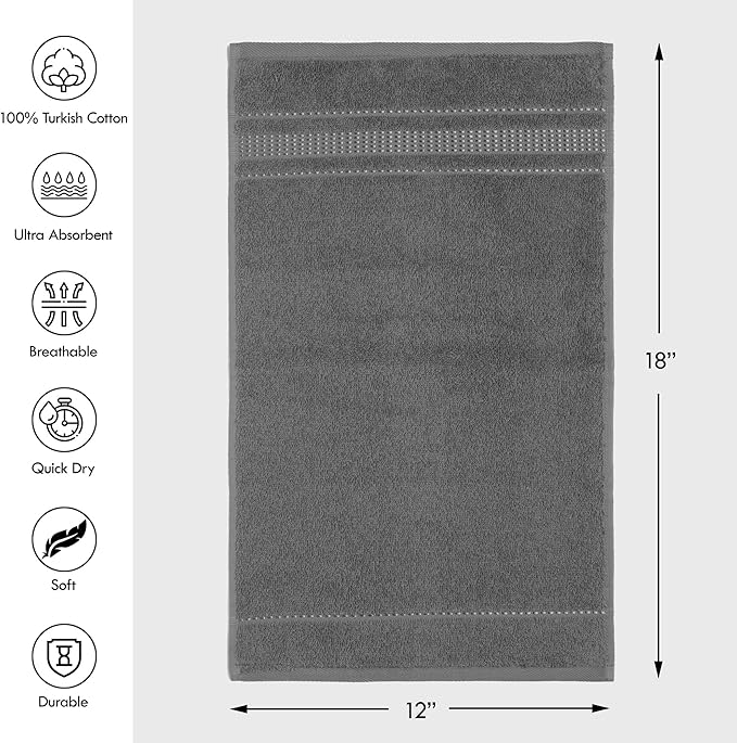 Melissa Linen, Fingertip Towels 4 Pack, 100% Turkish Cotton, Small Hand Towels for Body and Face, 12 x 18 in, Soft and Absorbent, Quick Dry, (Dark Grey Fingertip Hand Towels)
