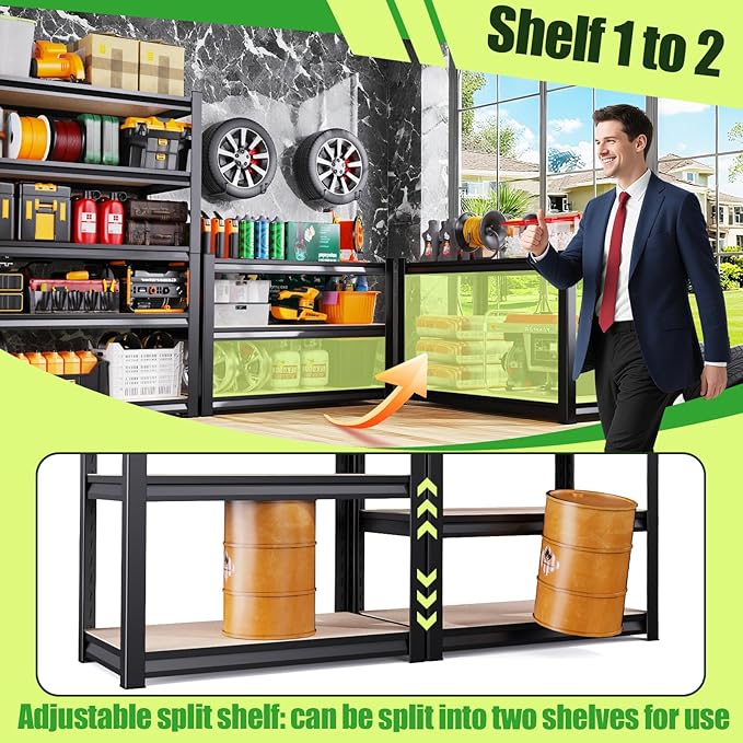 72" H Garage Shelving,Heavy Duty Garage Storage Shelves,Metal Shelving Unit,5 Tier Adjustable Steel Utility Shelf,Use for Basement,Warehouse, Pantry Closet,Black (72" H*35.4" W*15.9" D)