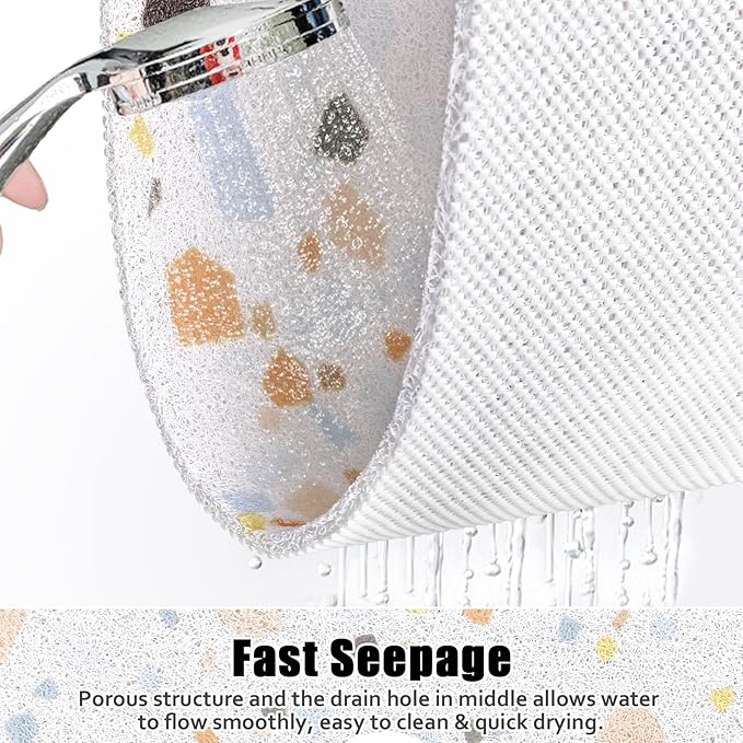 Square Shower Mat Non Slip: 31x31 Inch Shower Floor Mat with Drain Hole in Middle, Super Soft and Comfortable PVC Loofah Massage Bath Mat for Shower, Anti Slip Shower Stall Mat, Quick Drying