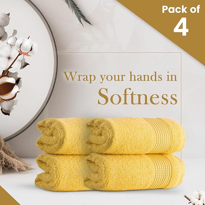 HALLEY Turkish Cotton Towels (Pack of 4) Hand Towels Super Soft Highly Absorbent 100% Cotton Towels for Bathroom and Kitchen for Mother’s Day (Lemon Yellow)