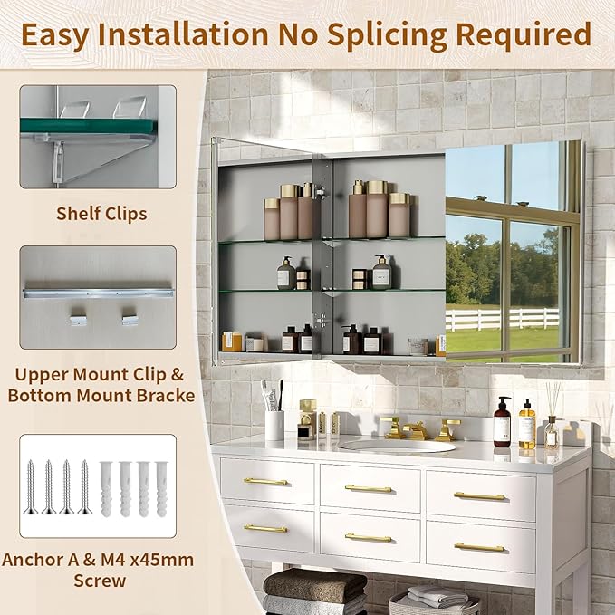 BEAUTYPEAK 40 x 26 Inch Medicine Cabinet with Mirror, Wall Mounted Bathroom Mirror Cabinet, Medicine Cabinet Mirror with Storage & Adjustable Shelves