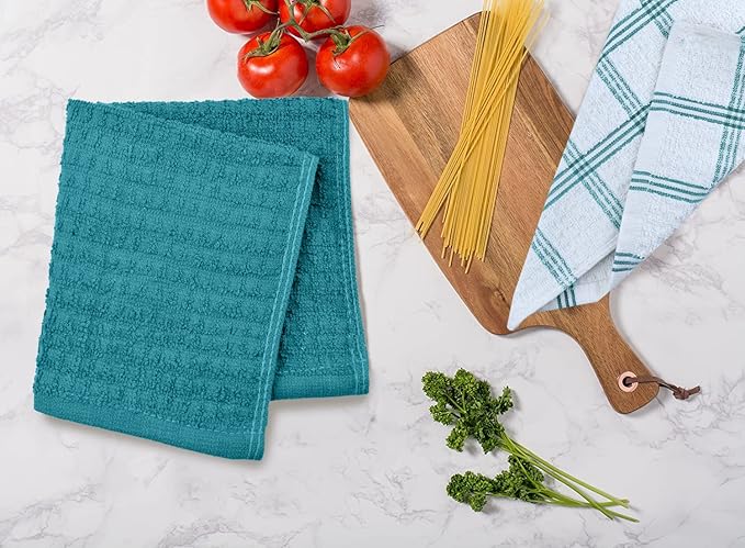 DAN RIVER Premium Dish Cloth 100% Cotton 12 X 12 Inches |Pack of 8|-Ultra Soft Tea Towels-Highly Absorbent Kitchen Rags-Terry Dishcloth for Kitchen and Household Cleaning |Teal|