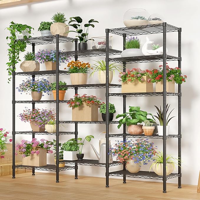 14 Tier Storage Racks Shelving, Heavy Steel Pantry Shelves, Adjustable Wire Shelving Rack, Suitable for Garage, Kitchen, Bathroom, Office, 22" W x 14" D x 142" H, Black