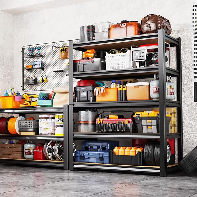 AOARGG 78" H Garage Shelving, 5-Tier Heavy Duty Storage Shelves, Adjustable Metal Shelving Unit, Utility Garage Organizer Shelf, for Basement Warehouse Pantry, 45.6" W x 19.7" D x 78" H, Black