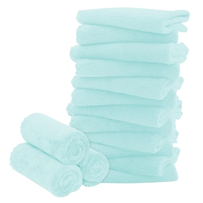 16 Pack Baby Washcloths - Luxury Coral Fleece - Extra Absorbent and Soft Wash Clothes for Newborns, Infants and Toddlers - Suitable for Sensitive Skin and New Born-Baby Shower-Frozen Blue,10x10 Inch