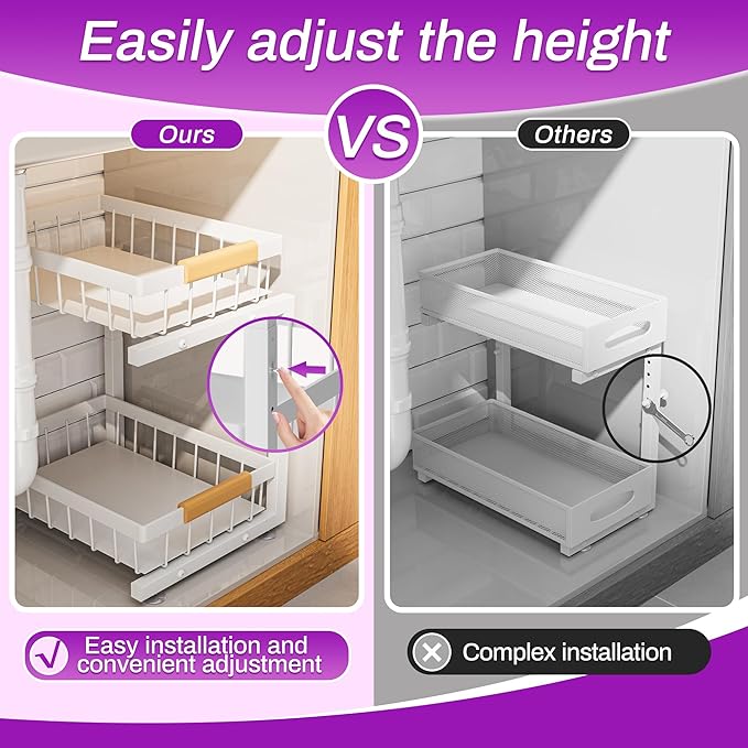 ADBIU Under Sink Organizer, 2 Pack 2 Tier Expandable Height (White, XL) Under-Sink Bathroom Kitchen Organizers And Storage