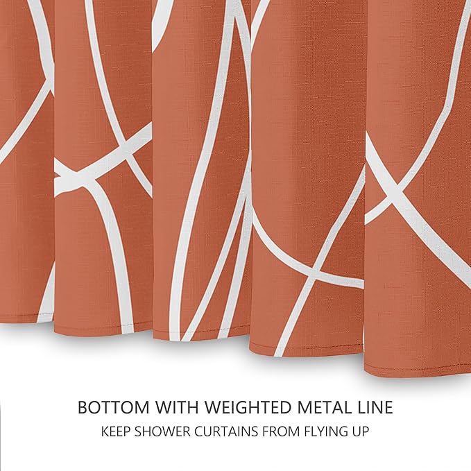 Tititex Morden 140gms Faux Linen Fabric Bath Shower Curtain Set Textured Fabric with Caramel White Curve Pattern 72x72 Inch Water Resistant Bathroom Curtains, Weighted Hem & Hooksfor Hotel/Home
