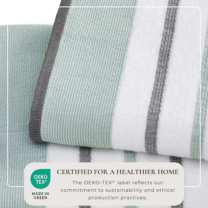 Great Bay Home Decorative Hand Towel Set - Luxury Cotton 4 Pack 26x16 Hand Towel Set - Luxurious, Ultra-Soft, Durable Towels for Bathroom Decor (Eucalyptus/Grey)