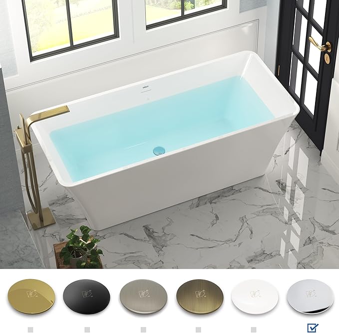 FerdY Sentosa 67" Acrylic Freestanding Bathtub, Contemporary Design Soaking Tub with Polished Chrome Drain and Minimalist Linear Design Overflow, Easy to Install, 02560