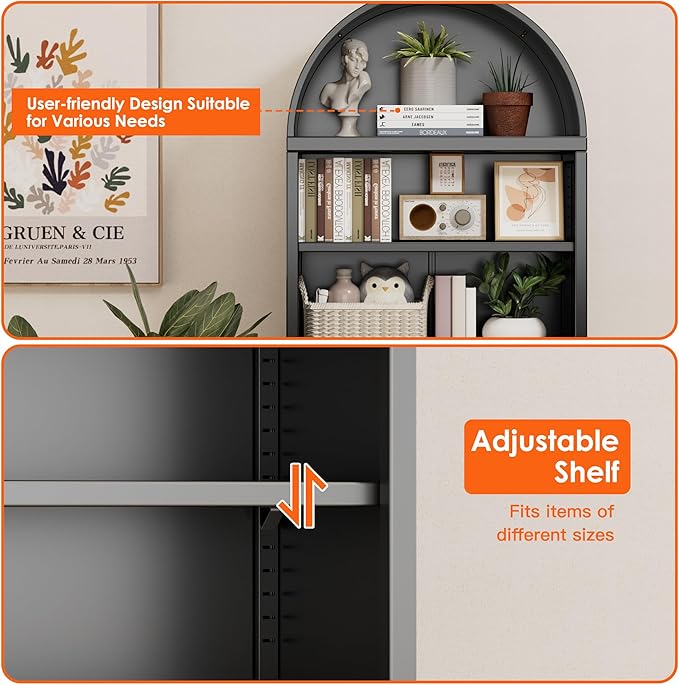 Metal Arched Wall Cabinet,Black Bathroom Wall Mounted Cupboard,Modern Arched Storage Cabinet with Adjustable Shelf,Space Saver Wall Cabinet,Requires Assembly