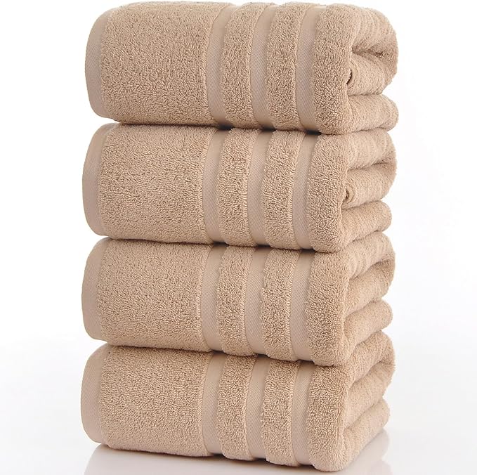 Cotton Bath Towel – Large 30x60 Inches, Soft, Thick & Absorbent Towel for Bathroom, Spa, or Home Use (Beige, 4 Pack – 30"x60")