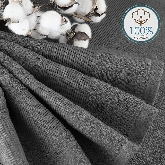 Hearth & Harbor Bath Towels for Bathroom - 100% Ring Spun Cotton Luxury Bathroom Towels - Ultra Soft & Highly Absorbent, Bath Towels Set of 10 - Dark Gray