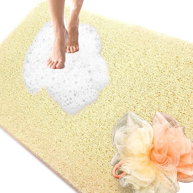 Shower Mats Non Slip for Elderly, 24x47’’Extra Lager Loofah Bath Mats for Shower, Non-Slip Bath/Shower Mat for Elderly-Beige