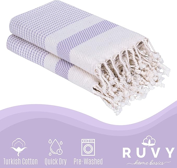 Ruvy Home Basics Turkish Hand Towels for Bathroom Set of 2 | 18"x40", Cotton | Decorative Towel for Bathroom, Kitchen, Dishcloth, Tea, Yoga, Face, Gym - Lavender
