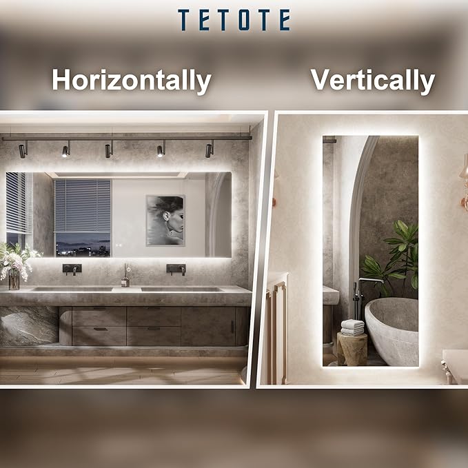 TETOTE 96 x 36 Inch LED Backlit Bathroom Mirror with Lights,Anti-Fog Lighted Mirror,Dimmable,Vanity Mirror,Wall Mounted