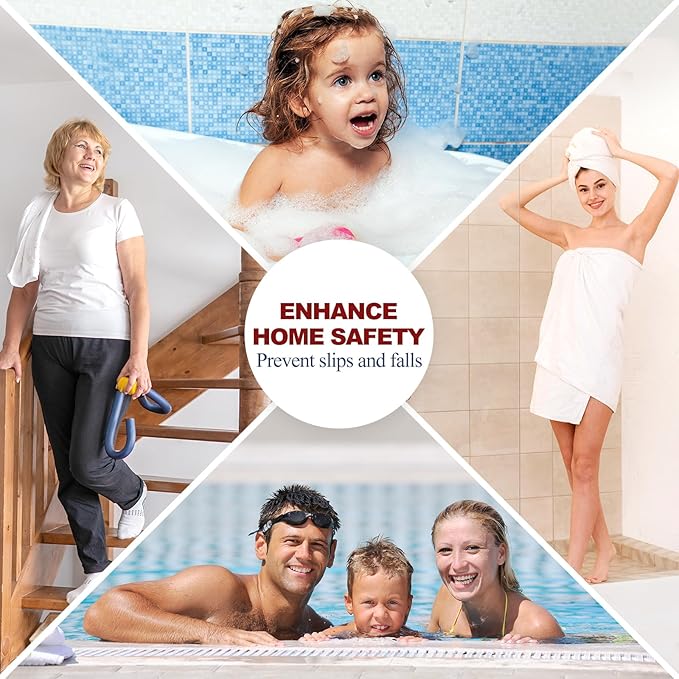 28 PCS Shower Floor Non Slip Stickers with Strong Adhesive, Invisible & Durable Anti Slip Shower Stickers with Scraper for Bath Tub, Pools and Stairs(Grey,Wide Rectangle)