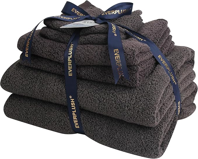 Everplush Diamond Jacquard 6 Pieces Bath Towel Set, Luxury Super Soft Oversized everplush Towels, Highly Absorbent everplush Diamond Jacquard Quick Dry Bath Towel for Bathroom Charcoal