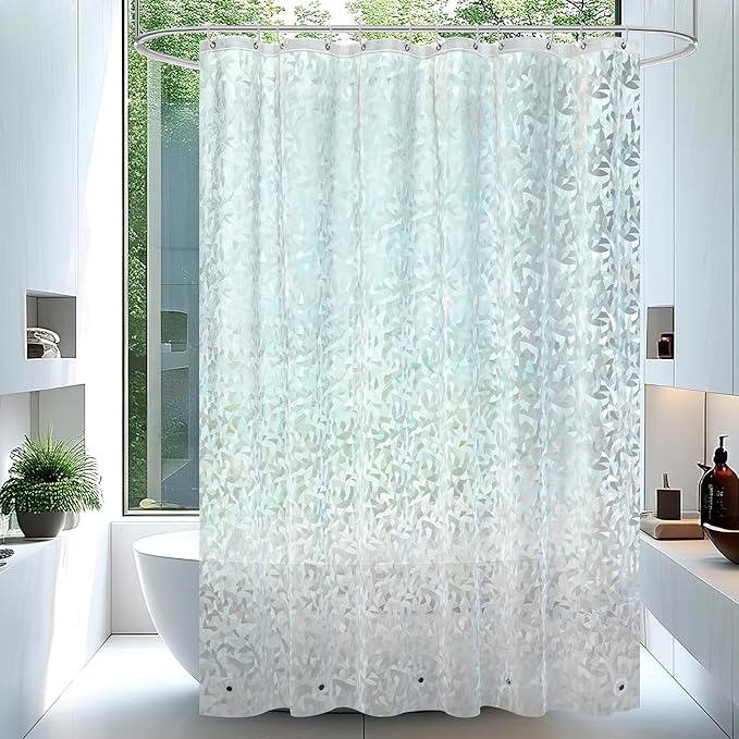 AooHome 84 Inch Long Shower Curtain Liner - EVA 3D Decals Stained Glass Pattern Design Bathroom Shower Curtain with Hooks, 5 Bottom Magnets, Heavy Duty, Water Repellent, Semi Transparent, 72x84 Inch