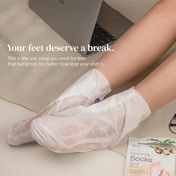 Epielle Nourishing Foot Mask 6 Pairs, Repair and Soften with Hemp & Rosemary Extract, Deep Moisturizing Socks for Dry, Cracked Feet, Self Care Gifts for Women, Spa Kit, Stocking Stuffers