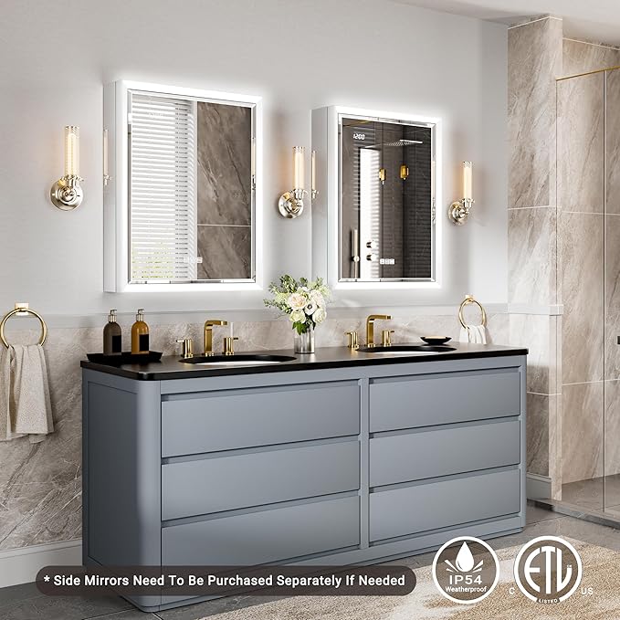 Side Mirrored Kits, 4'' W x 26'' H Decorative Side Mirrors Set of 2 for 26-Inch-Height Beveled Lighted Mirror Cabinet Surface-Mounting-Use Only (for Model-Anglora)
