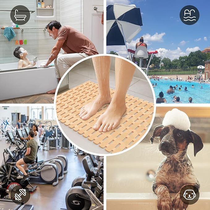 Bathtub Mat Non Slip - for Inside Bath Tub & Shower, Thick & Soft Textured Surface, Fast Drain, No Pooling Water for Better Hygiene, Bathroom Accessories, 27x16 Inch, Beige, Matace