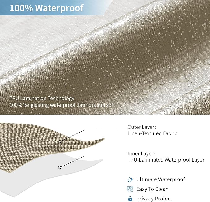 2-in-1 Waterproof Fabric Shower Curtain or Liner,Linen Textured,Breathable TPU & Washable Bathroom Shower Curtain Set with 12 Plastic Hooks,Modern,72"x72" Khaki