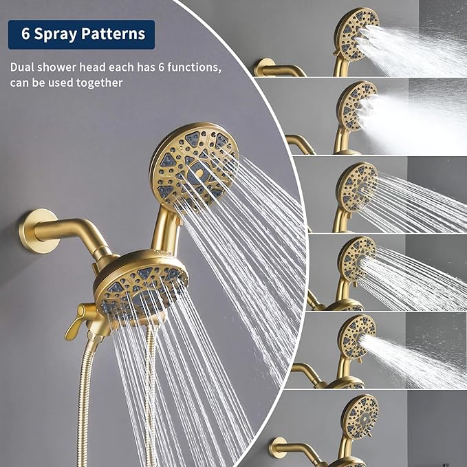 2 Handle Shower Faucet Set with Tub Spout Bathtub Shower Faucet Combo Set Shower System Complete Tub and Shower Trim Kit Brushed Gold Wall Mounted Shower Fixtures