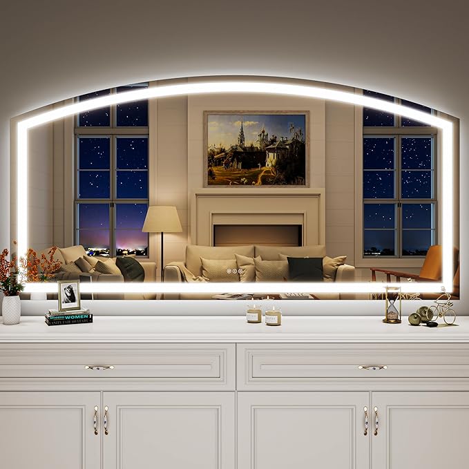 Hasipu 72" x 36" Arch LED Bathroom Mirror, Frontlit Wall-Mounted Vanity Mirror with Lights, Defogging, Smart Touch, Dimmable 3 Color Modes, Safety Shatterproof Glass Coating