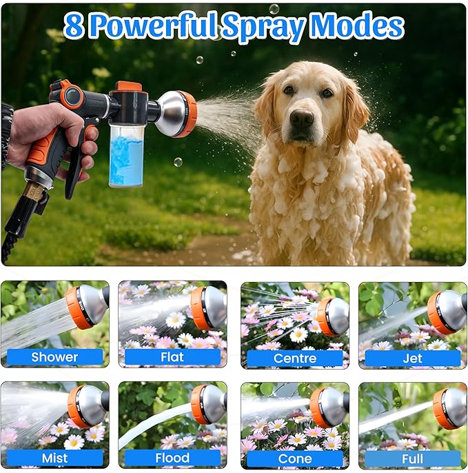 Dog Washing Hose Attachment–ALL IN ONE Dog Bath Supplies,Hose Soap Sprayer,Dog Washing Kit,Dog Drying Towel,Dog Tooth Brush, Dog Washing Brush, Dog Bath Scrubber and Dog Shampoo Brush