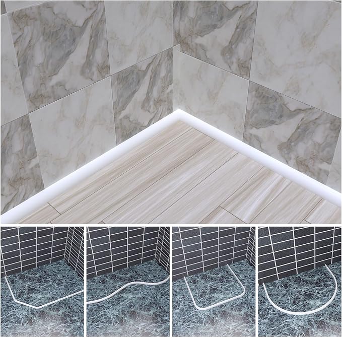 Duzzy 240 Inch Flexible Quarter Round Molding, Peel and Stick Silicone Rubber Trim Suitable for Wall Edge Floor Corner,Staircase Cabinet Edge White