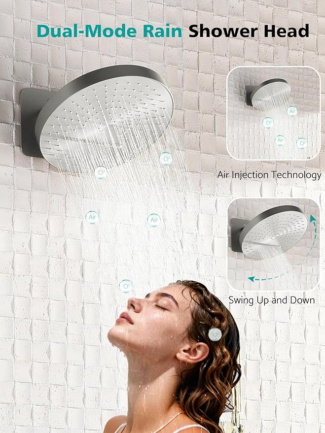 Lefton Shower System in Fahrenheit Display (Battery-free), 13” Overhead Round Rainfall Shower Head with All-in-one Handheld Spray Showerhead, 4-in-1 Control System, SSWM2501 (Brushed Nickel)