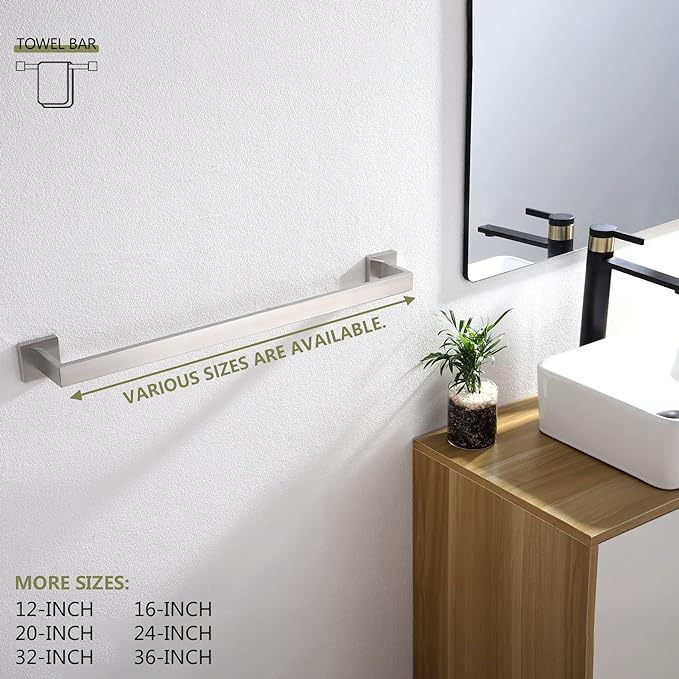 KOKOSIRI 20-Inch Single Towel Bar, Bathroom Kitchen Towel Holder, Wall Mounted T-304 Stainless Steel Towel Rack 2 Pack, Brushed Nickel, B4003BR-L20-P2