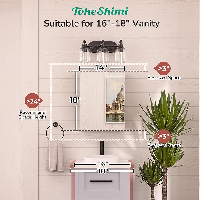 TokeShimi 14x18 Bathroom Medicine Cabinet, Tempered Mirror with Adjustable Storage Frameless White Farmhouse Medicine Cabinet Recessed