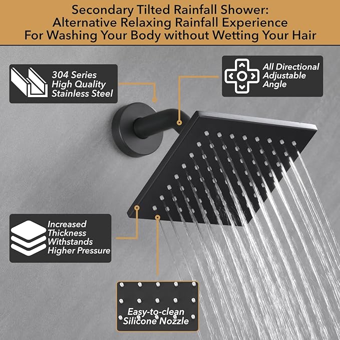 VANFOXLE Shower Faucet Set Matte Black Shower System,Push Button Diverter Shower Faucet with 2 in 1 Handheld,Ceiling Mount Increased Thickness 12 Inch Shower Head with 6 Inch Wall Mount Shower Head