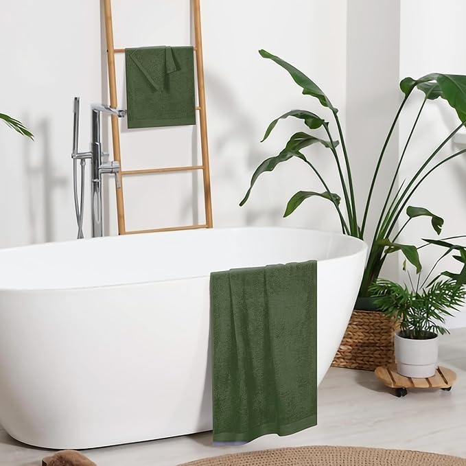 Ultra Soft 3 Pack Cotton Towel Set, Contains a Bath Towels 28x55 inch, a Hand Towels 16x24 inch & a Wash Coths 12x12 inch, Ideal Everyday use, Compact & Lightweight - Olive Green