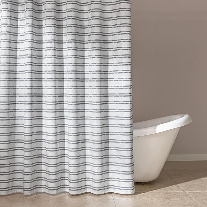 Amazon Basics Geometric Jacquard Fabric Shower Curtain for Bathroom, Lightweight, Waterproof and Washable, 72" W x 84" L, Grey Striped