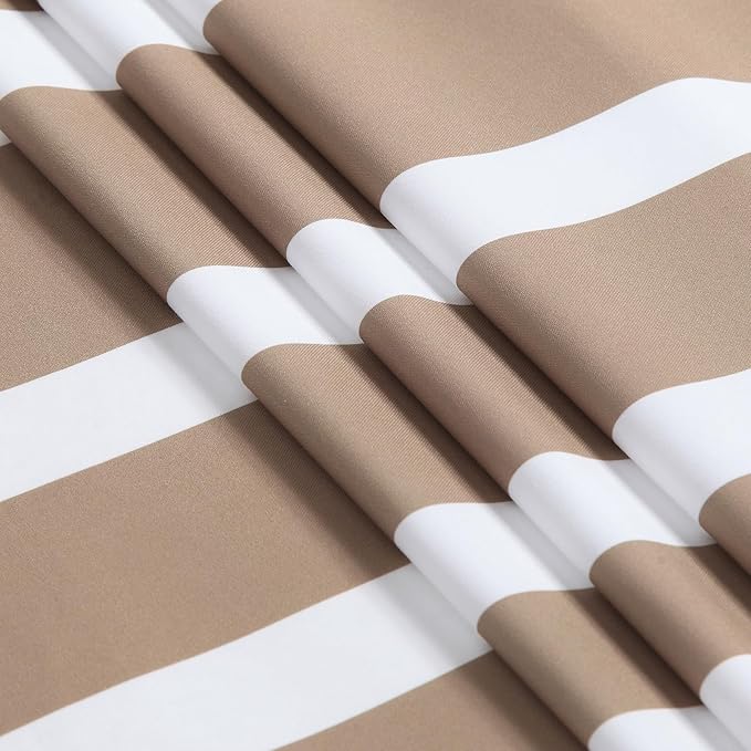 Extra Long Beige and White Striped Shower Curtain 72x84 Inches, Waterproof Fabric with Modern Gradient Lines, 12 Rustproof Grommets & Weighted Hem