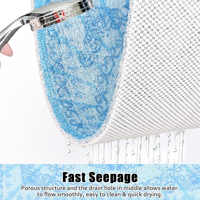 Square Shower Mat Non Slip: 27x27 Inch Extra Large Shower Floor Mat with Drain Hole in Middle - Soft PVC Loofah Bath Mat for Shower - Anti Slip Shower Stall Mat for Elderly and Kids