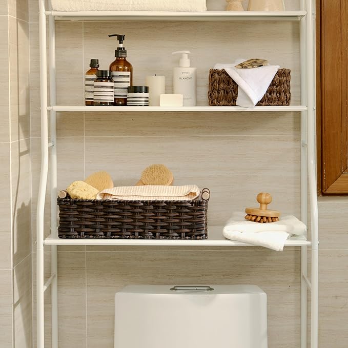 GRANNY SAYS Wicker Baskets for Shelves, Wicker Baskets for Storage, Waterproof Toilet Basket Tank Topper, Basket Organizer with Handle, Toilet Paper Basket for Back of Toilet, 14¼" x 6½" x 4¼", Brown