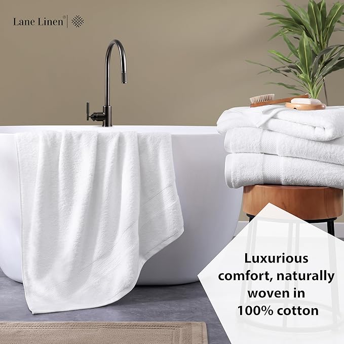 LANE LINEN 100% Ring Spun Cotton Bath Sheets - 2 Pack (35"x66") - Fade Resistant, Quick Dry & Highly Absorbent - Extra Large Bath Towels, Premium Hotel Quality Luxury Towel Sets - White Bath Towels