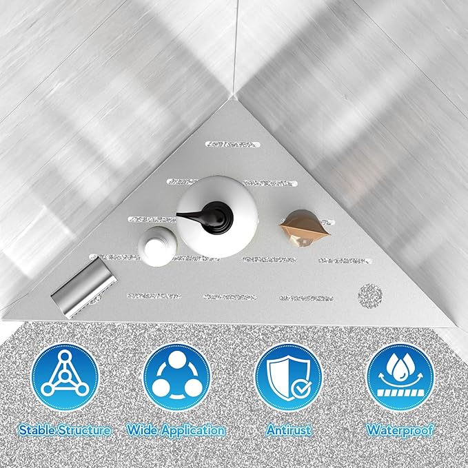 Corner Shower Shelves, 10" Silver 304 Stainless Steel Recessed Shelf for Bathroom，Grout in Shelf with Hooks for Tiled Wall 2 Pack (Silver)
