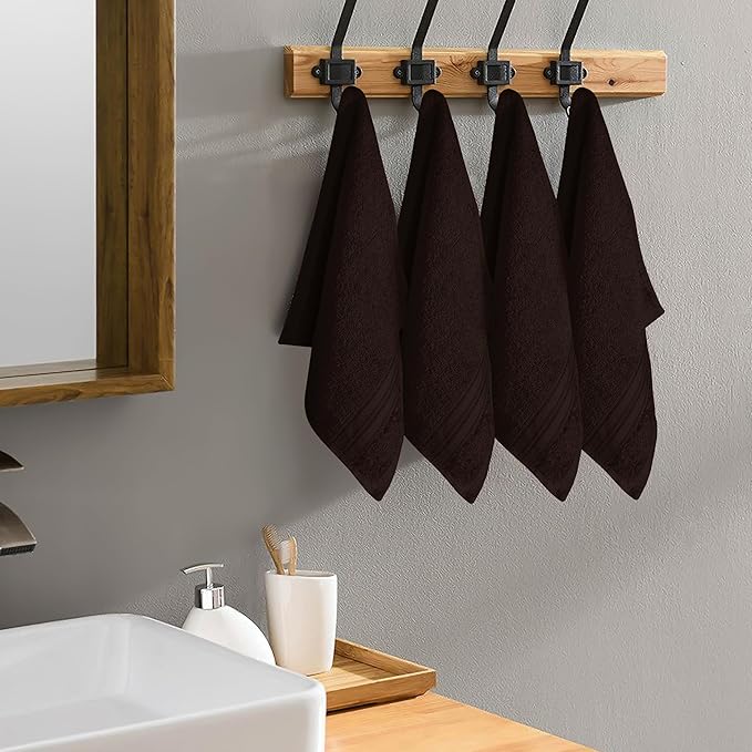 BOUTIQUO Ultra Soft Cotton Washcloths, Contains 12 Piece Face Cloths 12x12 inch, Ideal for Everyday use Face Towels, Compact & Lightweight Multi Purpose Washcloths - Chocolate Brown
