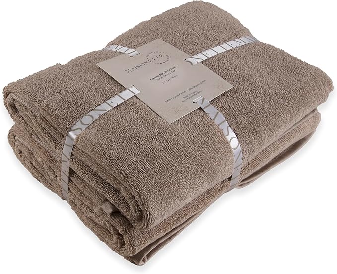 Maisonette Elegance 100% Organic Cotton Turkish Bath Sheets - Soft Absorbent Oversized Bathroom Towel - Ideal Quick Dry Extra Large Luxury Towel Set for Shower (35" x 70", 2 Pack) - Light Brown (Dune)